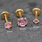Gold Threadless Pink CZ Stud Earrings ~ Push Pin Nose Ring ~ Tragus Piercing Stud ~ Labret Cartilage Flat Back Comfortable Earring Stack