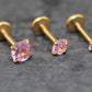 Gold Threadless Pink CZ Stud Earrings ~ Push Pin Nose Ring ~ Tragus Piercing Stud ~ Labret Cartilage Flat Back Comfortable Earring Stack