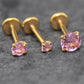 Gold Threadless Pink CZ Stud Earrings ~ Push Pin Nose Ring ~ Tragus Piercing Stud ~ Labret Cartilage Flat Back Comfortable Earring Stack