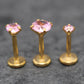 Gold Threadless Pink CZ Stud Earrings ~ Push Pin Nose Ring ~ Tragus Piercing Stud ~ Labret Cartilage Flat Back Comfortable Earring Stack