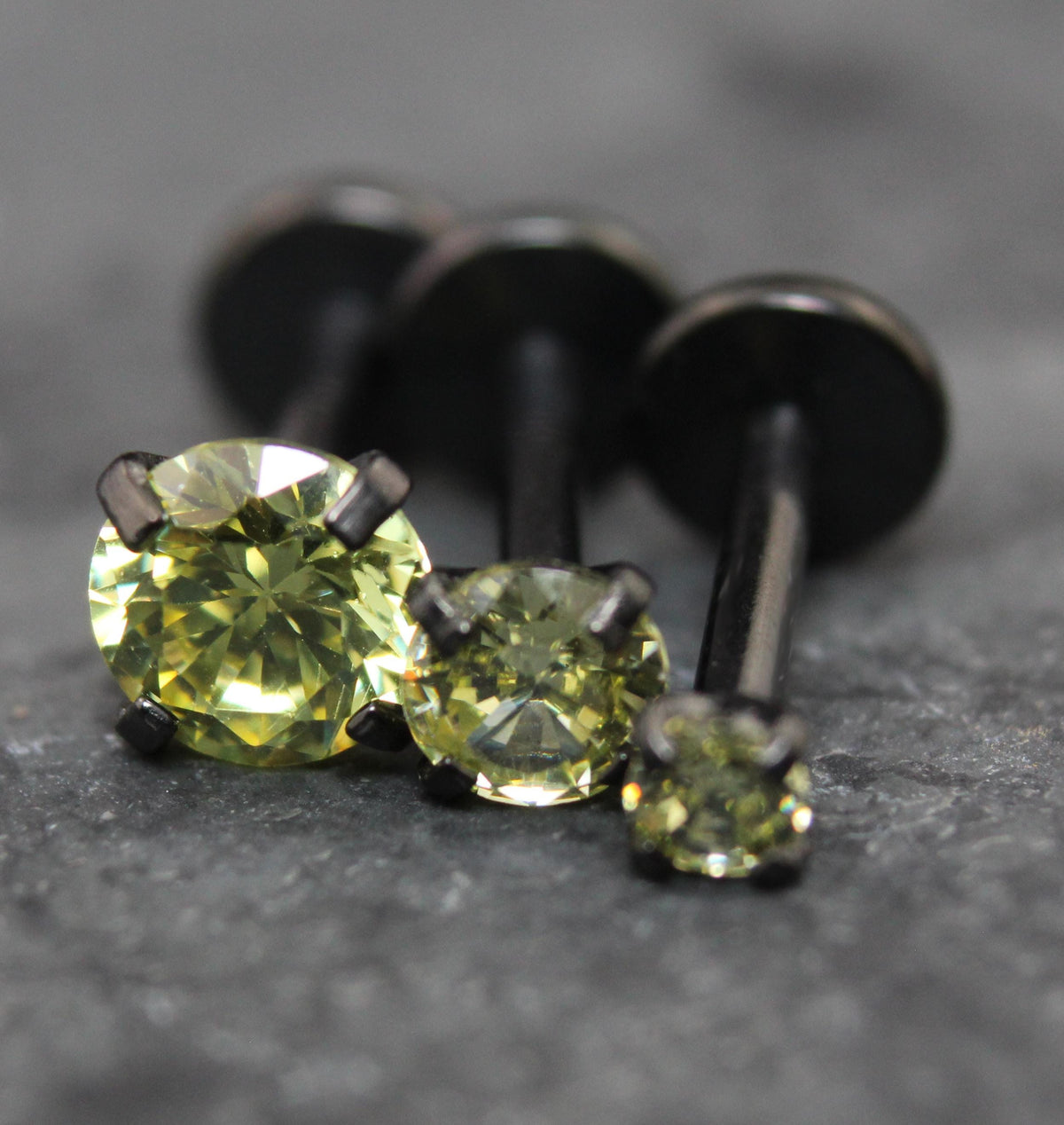 Olive Green Black PVD  Stud Earring • Threadless Stud Earring • Push Pin Flat Labret Back Earring • Black Nose Ring • Tragus Earring Stack