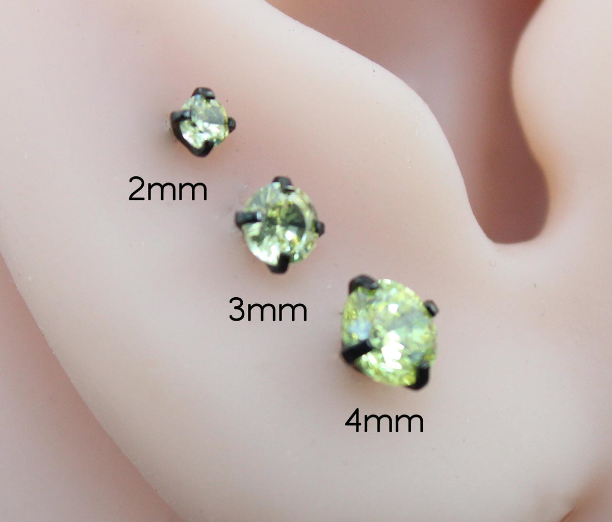 Olive Green Black PVD  Stud Earring • Threadless Stud Earring • Push Pin Flat Labret Back Earring • Black Nose Ring • Tragus Earring Stack