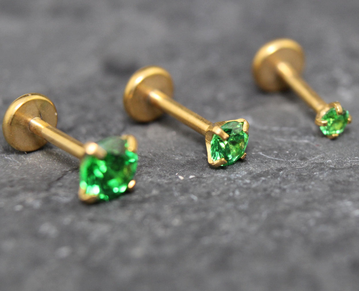 Tiny Green Gold Threadless Stud Earring • Gold Nose Ring • Tragus Piercing Stud • Push Pin Flat Back Earring • Forward Helix Cartilage Stud