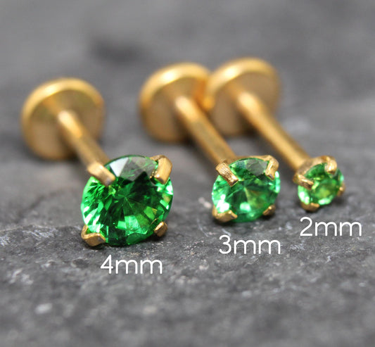 Tiny Green Gold Threadless Stud Earring • Gold Nose Ring • Tragus Piercing Stud • Push Pin Flat Back Earring • Forward Helix Cartilage Stud