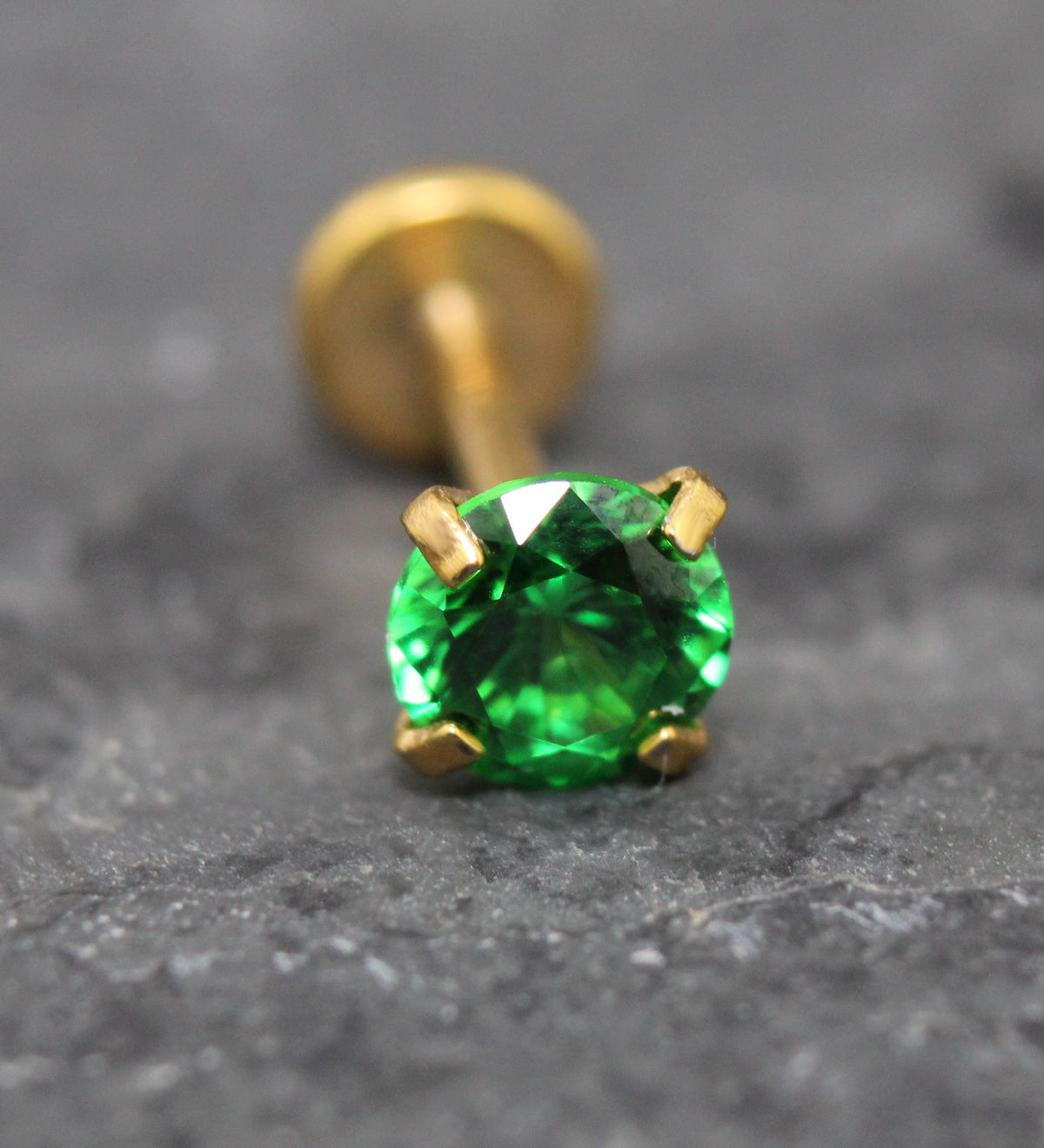 Tiny Green Gold Threadless Stud Earring • Gold Nose Ring • Tragus Piercing Stud • Push Pin Flat Back Earring • Forward Helix Cartilage Stud