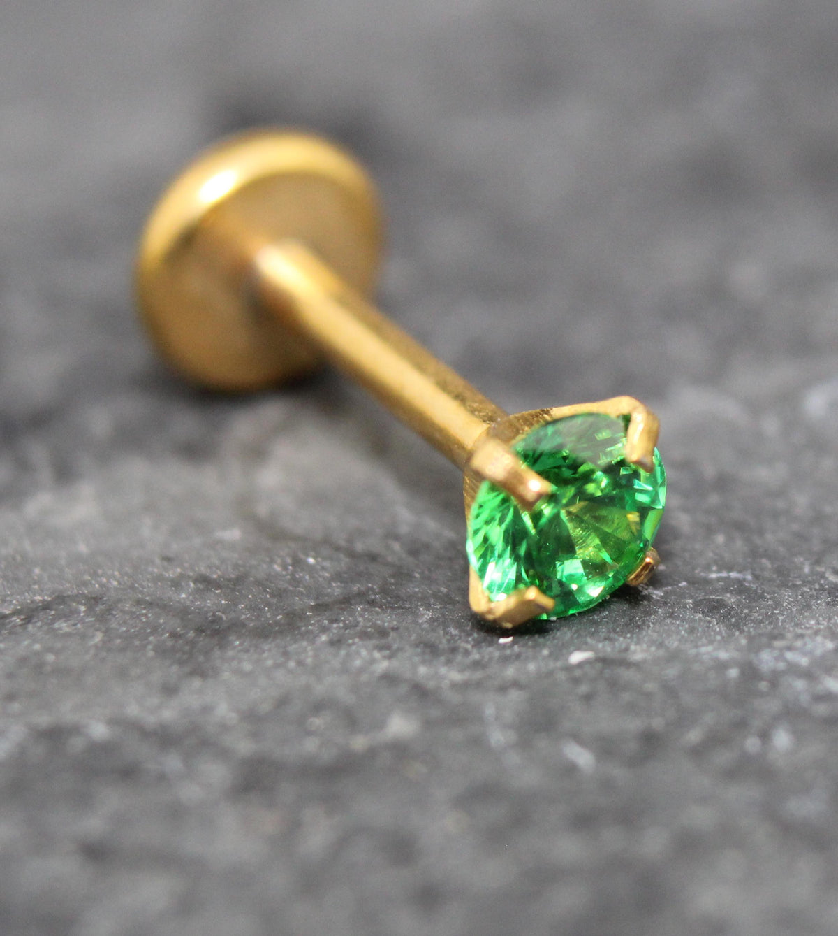 Tiny Green Gold Flat Back Stud Earring • Gold PVD Nose Ring • Tragus Piercing Stud • Threadless Push Pin Flat Back Earring • Forward Helix