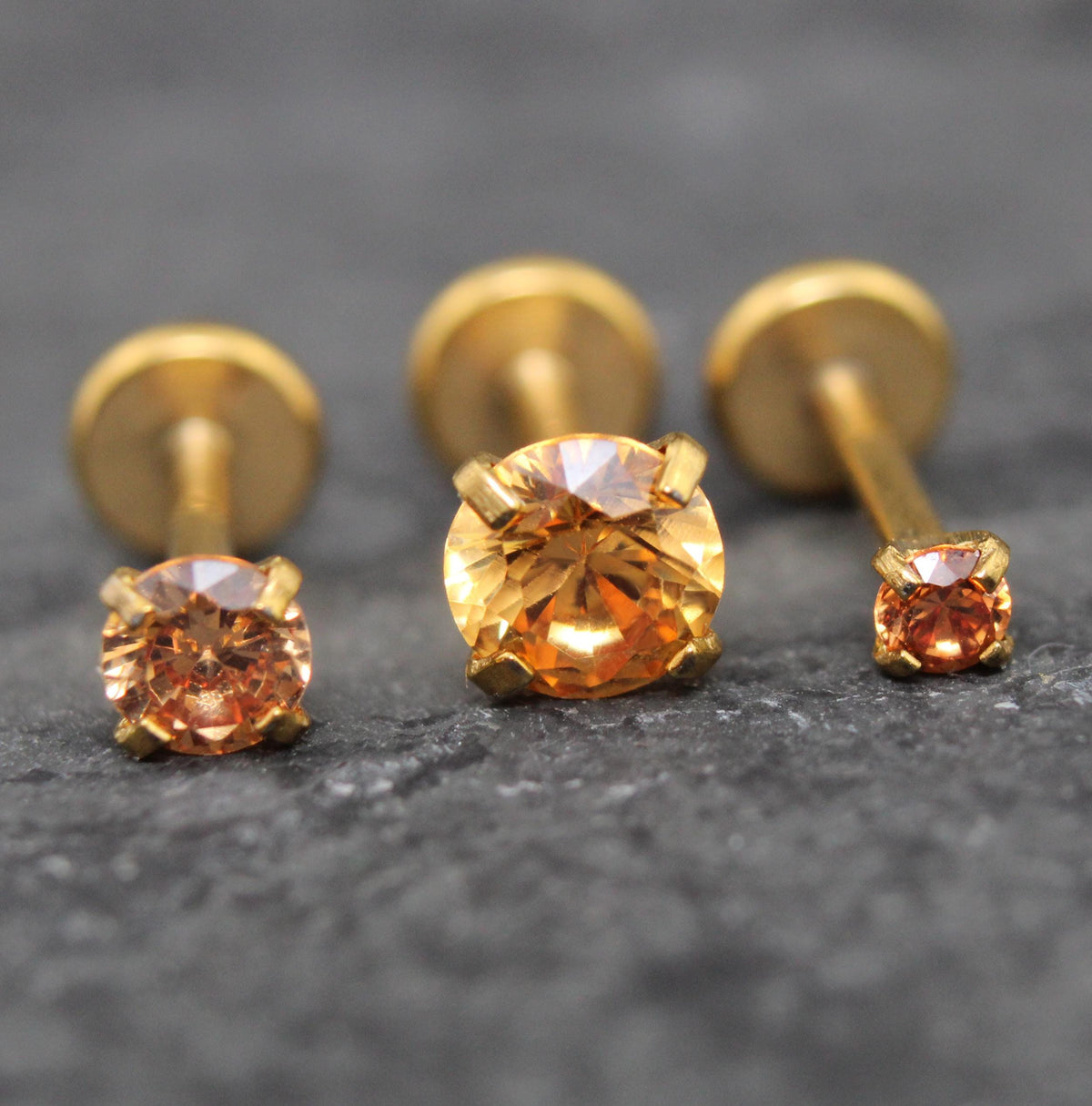 Champagne Stone Threadless Stud Earring • Surgical Steel Stud Earring • Tragus Piercing Stud • Flat Back Stud • Forward Helix Cartilage Stud