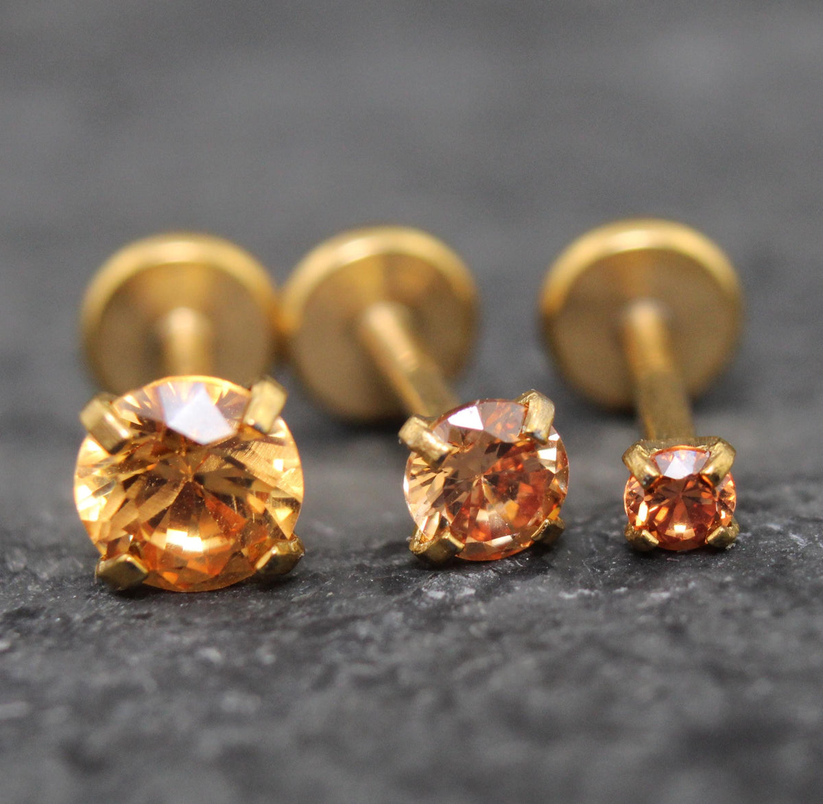 Champagne Stone Threadless Stud Earring • Surgical Steel Stud Earring • Tragus Piercing Stud • Flat Back Stud • Forward Helix Cartilage Stud