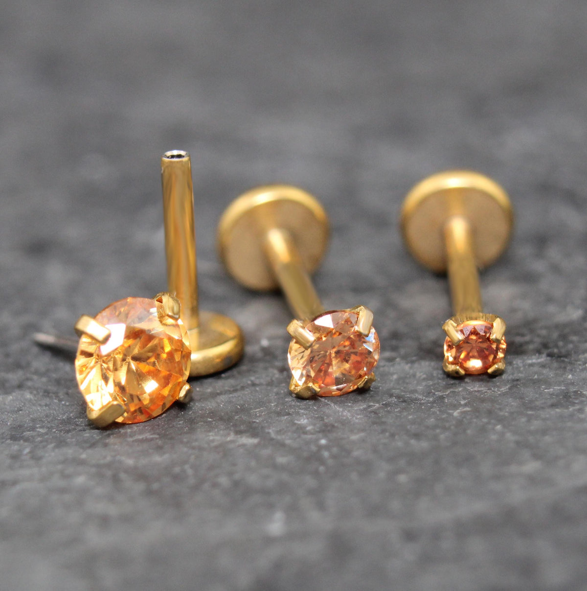 Champagne Stone Threadless Stud Earring • Surgical Steel Stud Earring • Tragus Piercing Stud • Flat Back Stud • Forward Helix Cartilage Stud