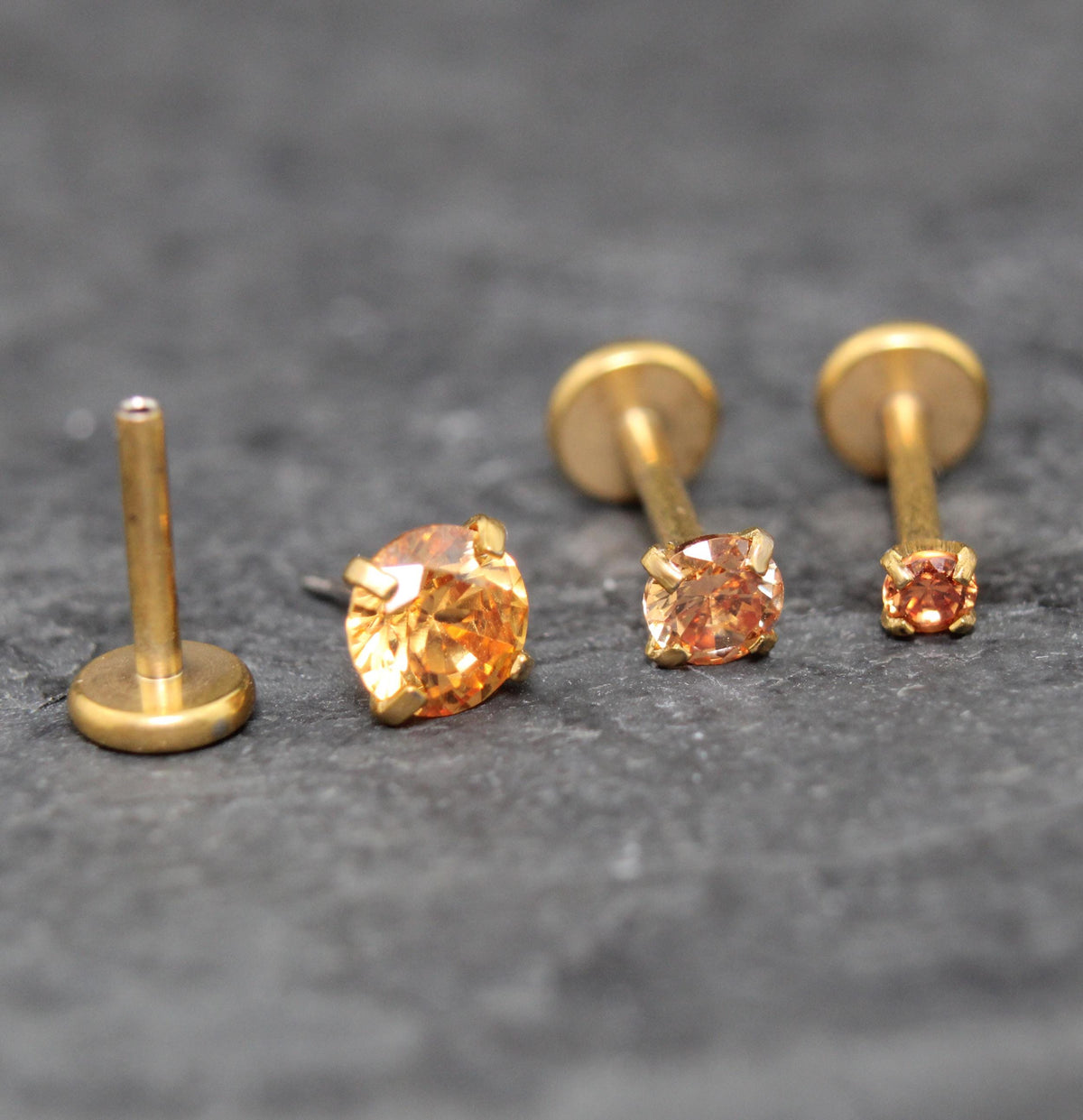 Champagne Stone Threadless Stud Earring • Surgical Steel Stud Earring • Tragus Piercing Stud • Flat Back Stud • Forward Helix Cartilage Stud