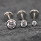 Silver Moissanite Bezel Stud Earring, Clear Tragus Earring,  Cartilage Earring, Tragus Piercing Stud, Threadless Push Pin Flat Back Earring