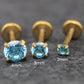 Gold Aqua Threadless Stud Earring • Aqua Stone Nose Ring • Tragus Piercing Stud • Flat Back Earring • Forward Helix Cartilage Stud