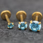 Gold Aqua Threadless Stud Earring • Aqua Stone Nose Ring • Tragus Piercing Stud • Flat Back Earring • Forward Helix Cartilage Stud