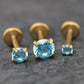 Gold Aqua Threadless Stud Earring • Aqua Stone Nose Ring • Tragus Piercing Stud • Flat Back Earring • Forward Helix Cartilage Stud