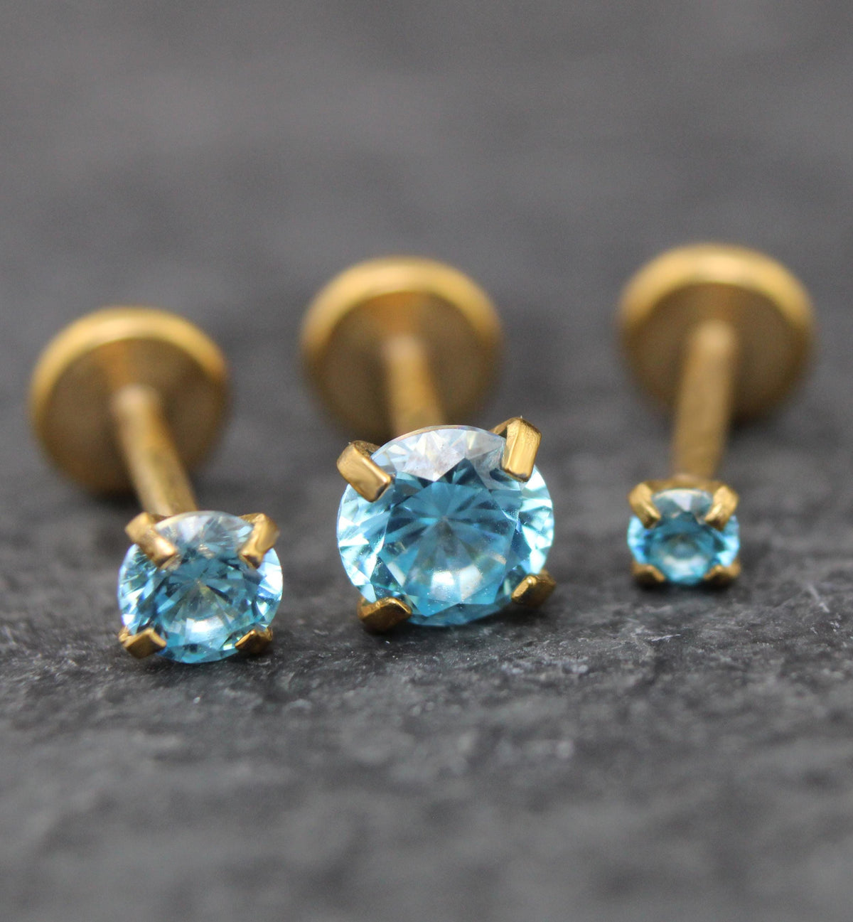 Gold Aqua Threadless Stud Earring • Aqua Stone Nose Ring • Tragus Piercing Stud • Flat Back Earring • Forward Helix Cartilage Stud