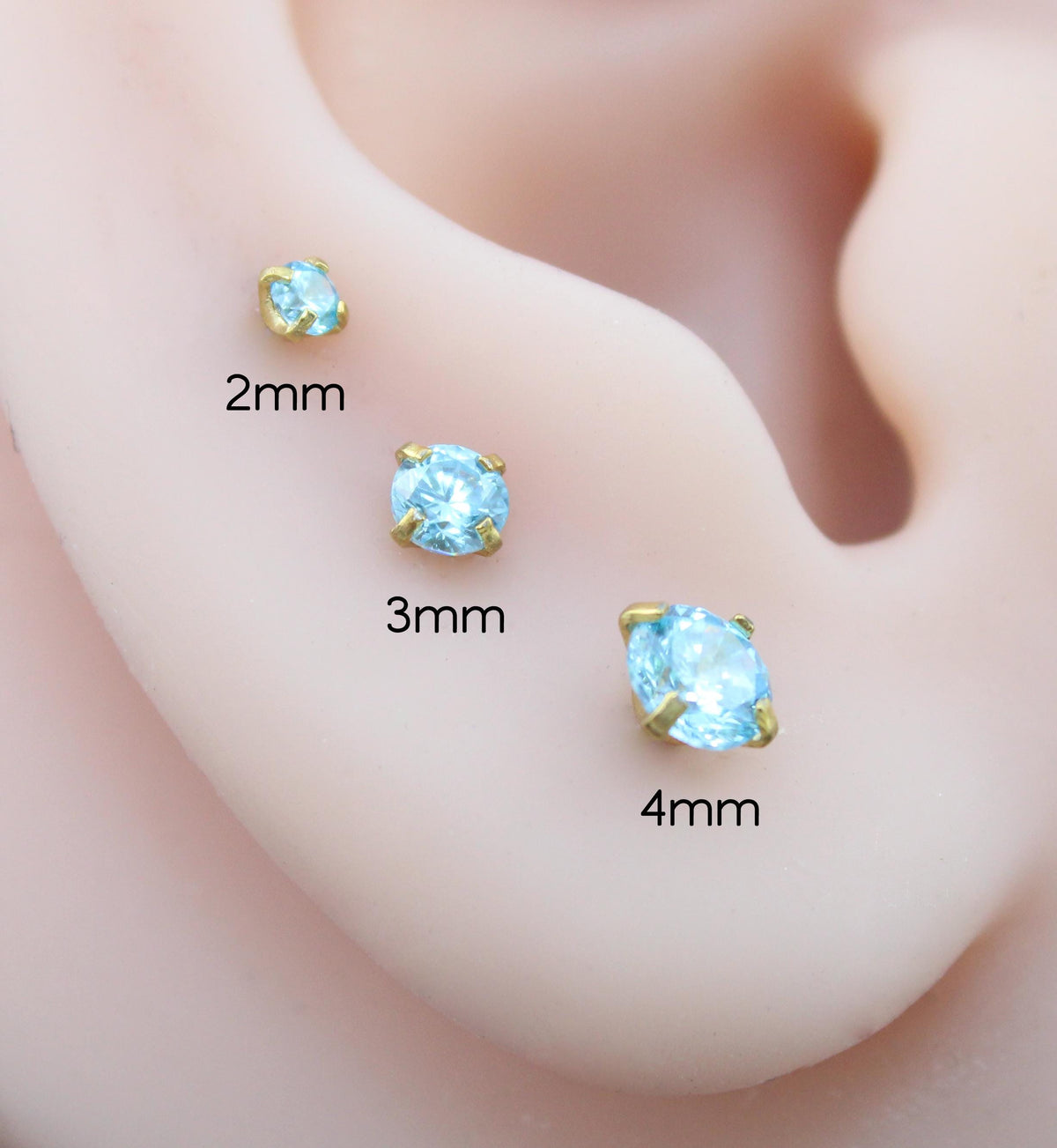 Gold Aqua Threadless Stud Earring • Aqua Stone Nose Ring • Tragus Piercing Stud • Flat Back Earring • Forward Helix Cartilage Stud