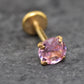 Gold Threadless Pink CZ Stud Earrings ~ Push Pin Nose Ring ~ Tragus Piercing Stud ~ Labret Cartilage Flat Back Comfortable Earring Stack