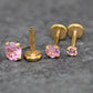 Gold Threadless Pink CZ Stud Earrings ~ Push Pin Nose Ring ~ Tragus Piercing Stud ~ Labret Cartilage Flat Back Comfortable Earring Stack