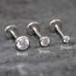 Silver Moissanite Bezel Stud Earring, Clear Tragus Earring,  Cartilage Earring, Tragus Piercing Stud, Threadless Push Pin Flat Back Earring