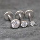 Silver Moissanite Bezel Stud Earring, Clear Tragus Earring,  Cartilage Earring, Tragus Piercing Stud, Threadless Push Pin Flat Back Earring