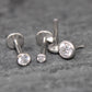 Silver Moissanite Bezel Stud Earring, Clear Tragus Earring,  Cartilage Earring, Tragus Piercing Stud, Threadless Push Pin Flat Back Earring