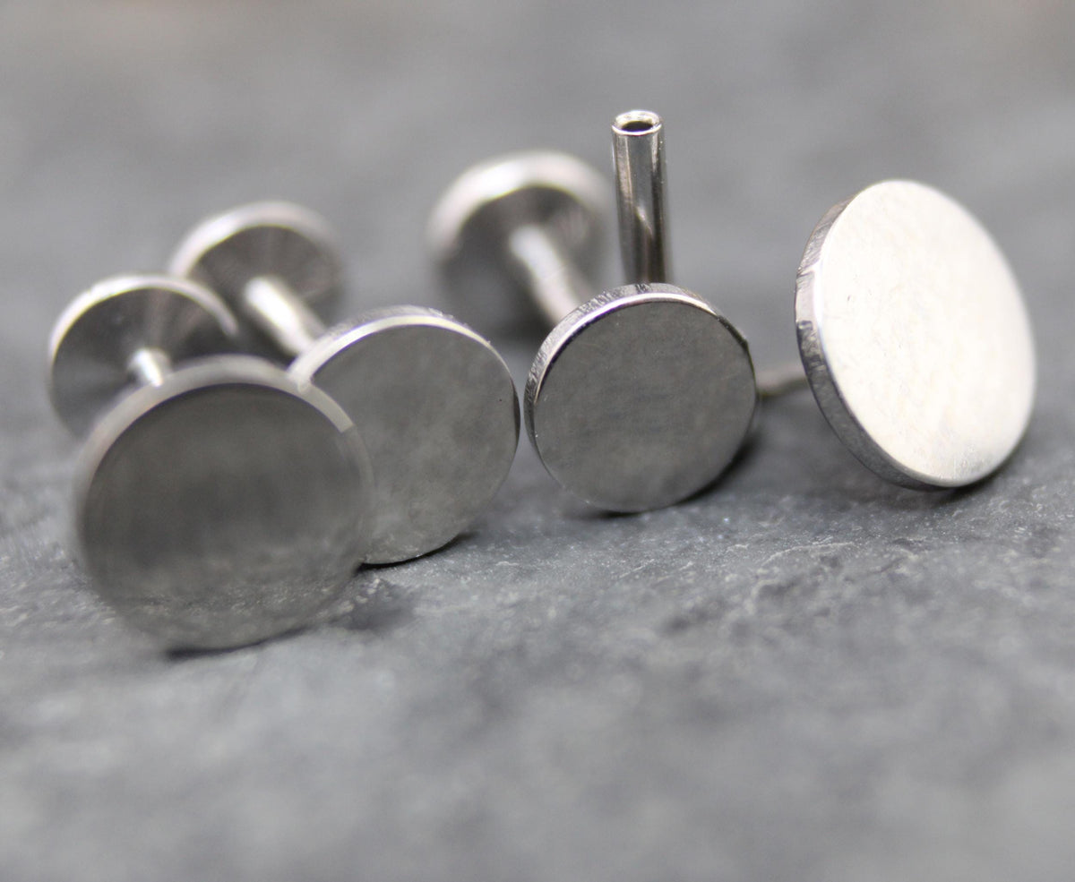 Tiny Flat Silver Stud Earring • Flatback Threadless Tragus Piercing • Helix Push Pin Earrings Cartilage Gold Tone Nose Stud • Earring Stack