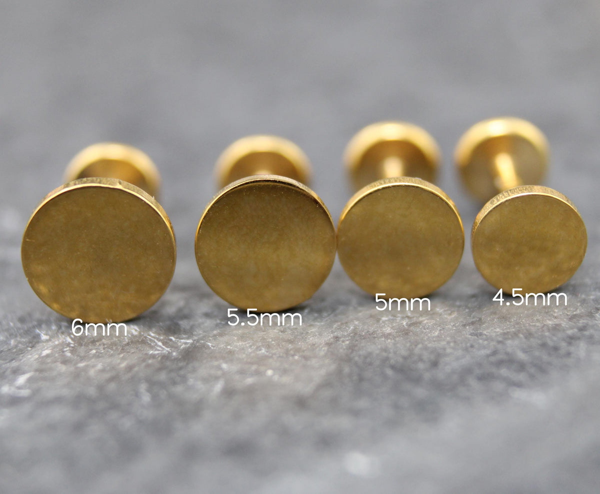Tiny Flat Silver Stud Earring • Flatback Threadless Tragus Piercing • Helix Push Pin Earrings Cartilage Gold Tone Nose Stud • Earring Stack