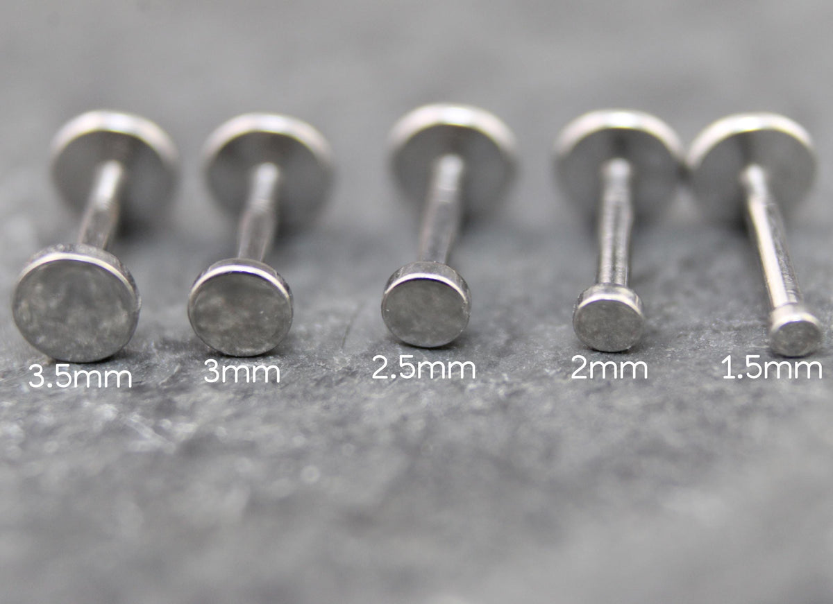 Tiny Flat Silver Stud Earring • Flatback Threadless Tragus Piercing • Helix Push Pin Earrings Cartilage Gold Tone Nose Stud • Earring Stack