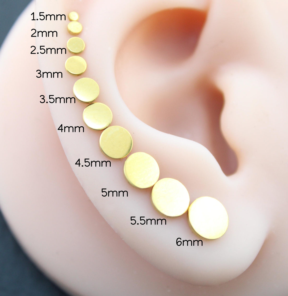 Small Flat Disc Circle Labret Stud 16G, 18G, 20G Flatback Threadless Tragus Helix Push Pin Earrings Cartilage Flat Back Gold Tone Nose Stud