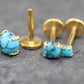 Turquoise Labret Gold Stud Earring Stack, Tragus Earring,  Cartilage Earring, Tragus Piercing Stud, Threadless Turquoise Push Pin Flat Back