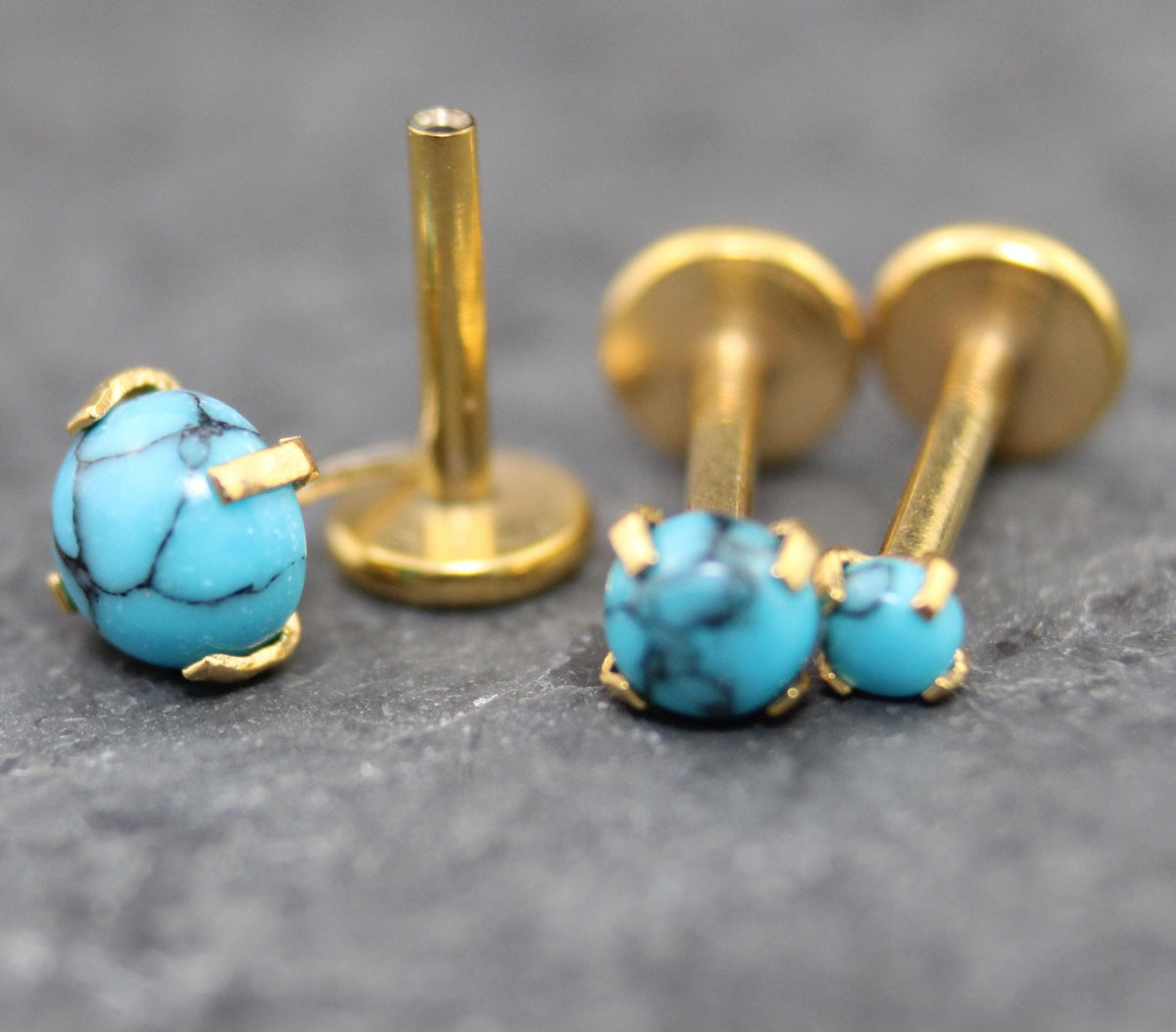 Threadless Turquoise Labret Gold Stud Earring Stack, Tragus Earring,  Cartilage Earring, Tragus Piercing Stud, Turquoise Push Pin Flat Back