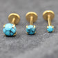 Turquoise Labret Gold Stud Earring Stack, Tragus Earring,  Cartilage Earring, Tragus Piercing Stud, Threadless Turquoise Push Pin Flat Back