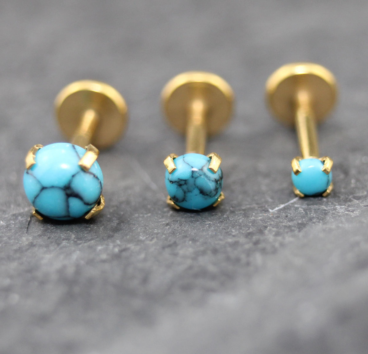 Threadless Turquoise Labret Gold Stud Earring Stack, Tragus Earring,  Cartilage Earring, Tragus Piercing Stud, Turquoise Push Pin Flat Back