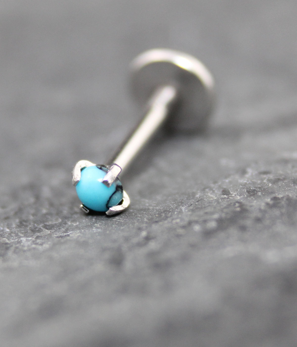 Threadless Turquoise Labret Silver Stud Earring Stack, Tragus Earring, Cartilage Earring, Tragus Piercing Stud, Turquoise Push Pin Flat Back