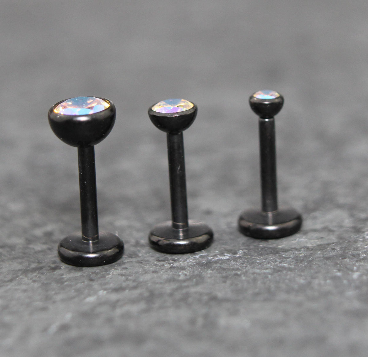 Black AB Cubic Zirconia Threadless Earring -Tiny Black AB Crystal Threadless Flat Back Earring– Tragus, Helix, Nose Stud- Black Nose Stud