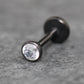 Black Clear Cubic Zirconia Threadless Earring -Tiny Black Clear Stone Tragus Piercing Flat Back Earring, Helix, Nose Stud- Black Nose Stud