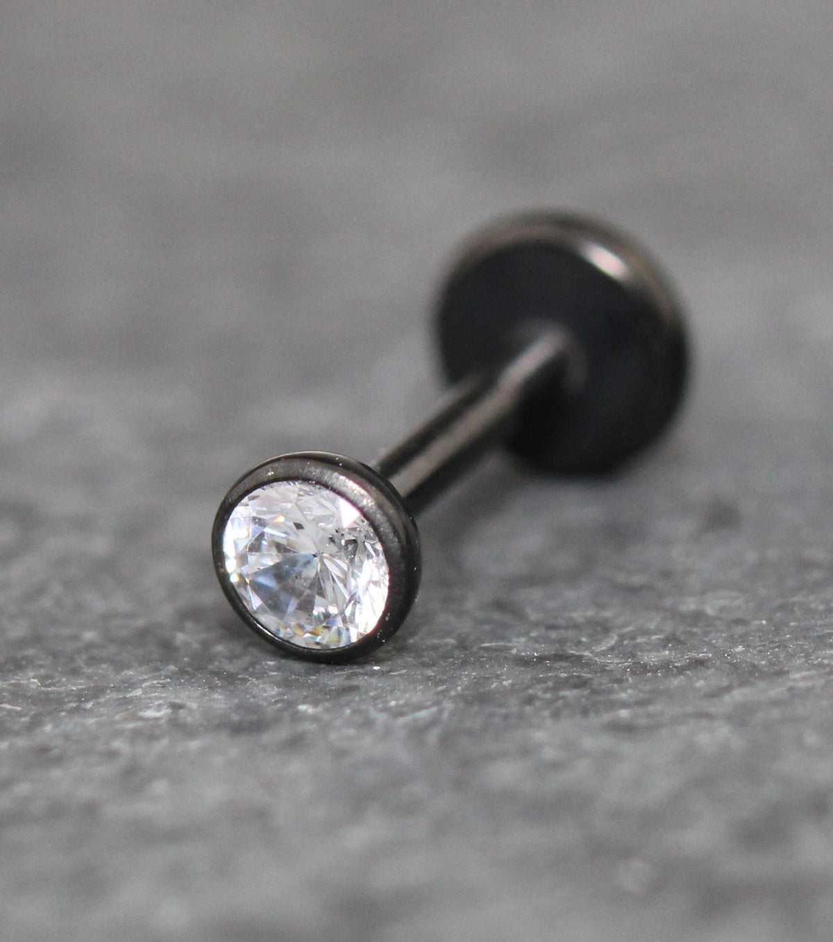 Black Clear Cubic Zirconia Threadless Earring -Tiny Black Clear Stone Threadless Flat Back Earring Tragus, Helix, Nose Stud- Black Nose Stud