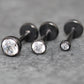 Black Clear Cubic Zirconia Threadless Earring -Tiny Black Clear Stone Tragus Piercing Flat Back Earring, Helix, Nose Stud- Black Nose Stud