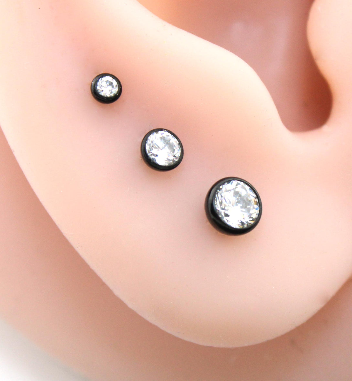 Black Clear Cubic Zirconia Threadless Earring -Tiny Black Clear Stone Threadless Flat Back Earring Tragus, Helix, Nose Stud- Black Nose Stud