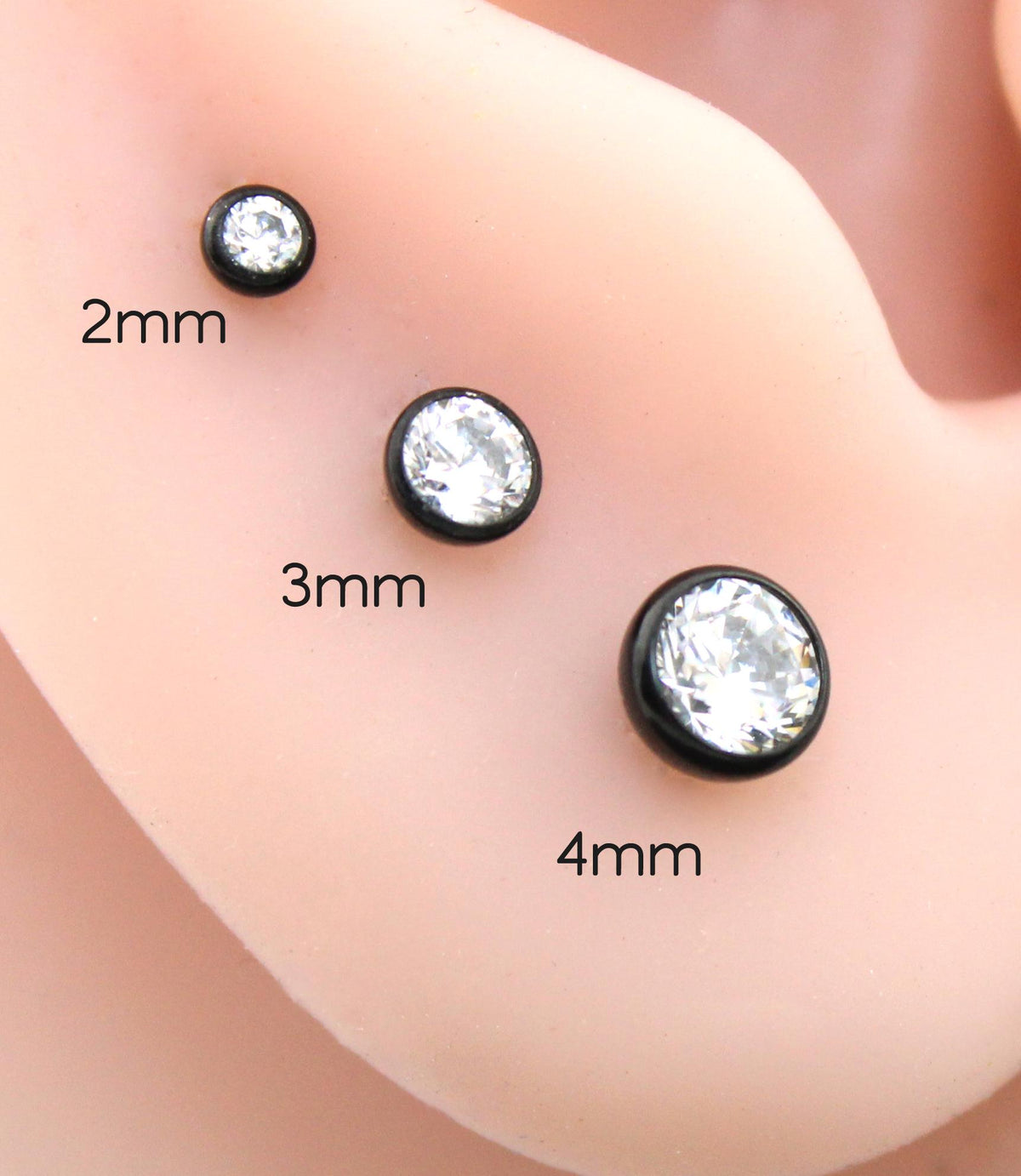 Black Clear Cubic Zirconia Threadless Earring -Tiny Black Clear Stone Threadless Flat Back Earring Tragus, Helix, Nose Stud- Black Nose Stud