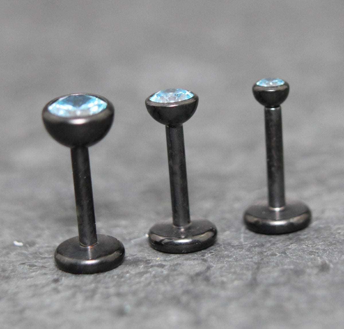Aqua CZ Threadless Black Earring -Cartilage Aqua Stone Threadless Flat Back Earring Tragus, Helix, Nose Stud- Black Nose Stud - Ear Stacking