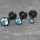 Aqua CZ Threadless Black Earring -Cartilage Aqua Stone Threadless Flat Back Earring Tragus, Helix, Nose Stud- Black Nose Stud - Ear Stacking