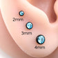 Aqua CZ Threadless Black Earring -Cartilage Aqua Stone Threadless Flat Back Earring Tragus, Helix, Nose Stud- Black Nose Stud - Ear Stacking