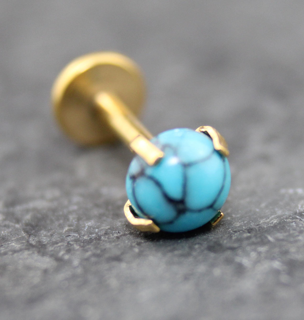 Turquoise Labret Gold Stud Earring Stack, Tragus Earring,  Cartilage Earring, Tragus Piercing Stud, Threadless Turquoise Push Pin Flat Back