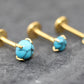 Turquoise Labret Gold Stud Earring Stack, Tragus Earring,  Cartilage Earring, Tragus Piercing Stud, Threadless Turquoise Push Pin Flat Back