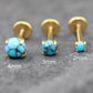 Turquoise Labret Gold Stud Earring Stack, Tragus Earring,  Cartilage Earring, Tragus Piercing Stud, Threadless Turquoise Push Pin Flat Back