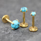 Turquoise Labret Gold Stud Earring Stack, Tragus Earring,  Cartilage Earring, Tragus Piercing Stud, Threadless Turquoise Push Pin Flat Back