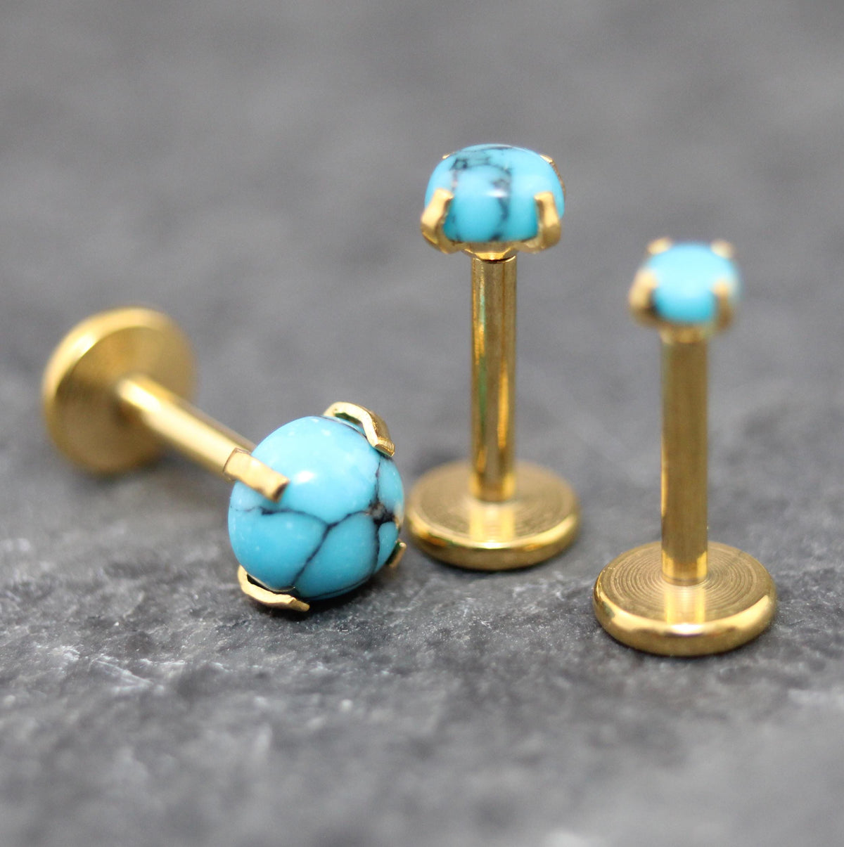 Threadless Turquoise Labret Gold Stud Earring Stack, Tragus Earring,  Cartilage Earring, Tragus Piercing Stud, Turquoise Push Pin Flat Back