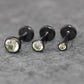 Black Crystal Threadless Flat Back Earring - Olive Green Tragus Piercing Stud - Labret Stud Earring Stack - Tiny Gothic Bezel Set Nose Ring