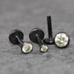 Black Crystal Threadless Flat Back Earring - Olive Green Tragus Piercing Stud - Labret Stud Earring Stack - Tiny Gothic Bezel Set Nose Ring